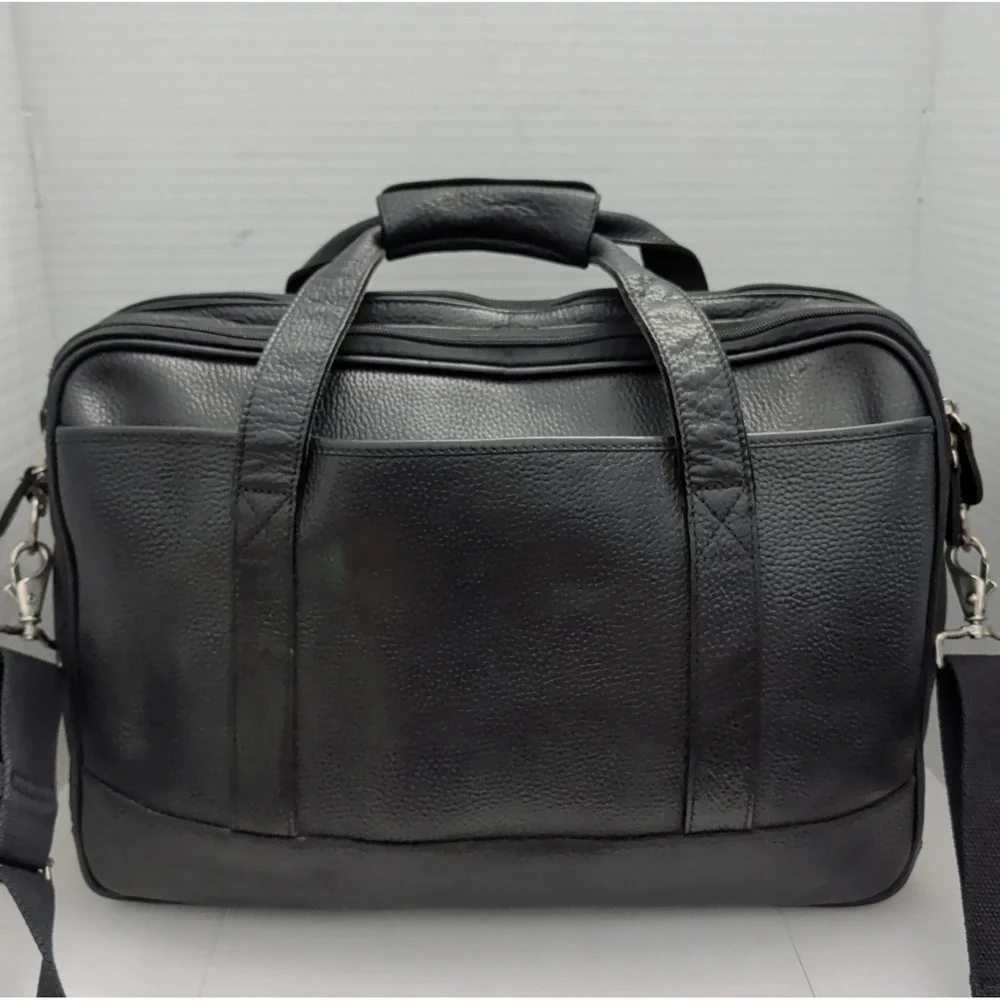 Vtg L.L. Bean Black Pebbled Leather Messenger Bag Satchel Casual Travel Laptop